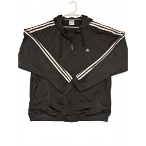 Adidas Full Zip Hoodie Black Three Stripe Track Jacket Mens 2XL Retro 2003